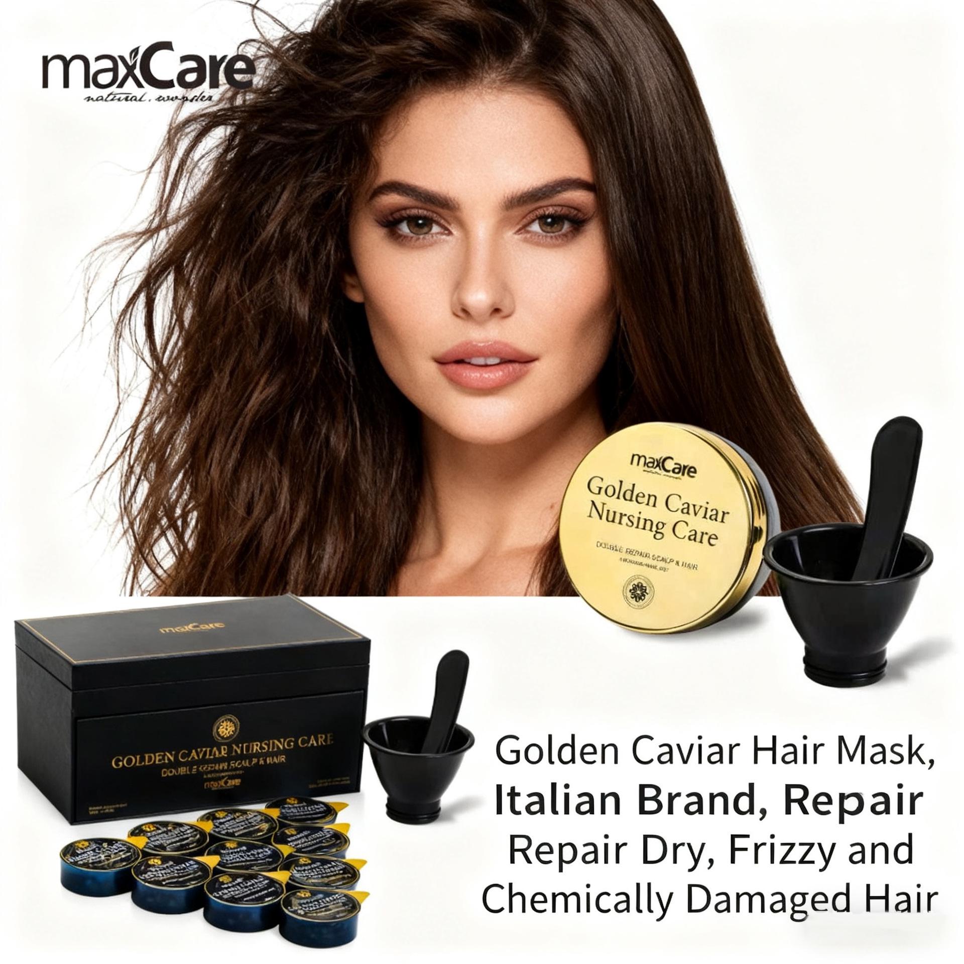 maxCare Caviar Nourishing Hair Mask - Protein Peptide Keratin for Frizz Control, Salon Exclusive 300ml + 10*8ml чёрный