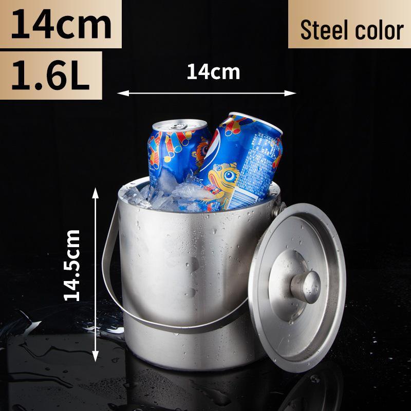 ChuanYue Gold Stainless Steel Double Layer Ice Bucket with Lid and Handle - 304 Internet Famous Beer Chiller