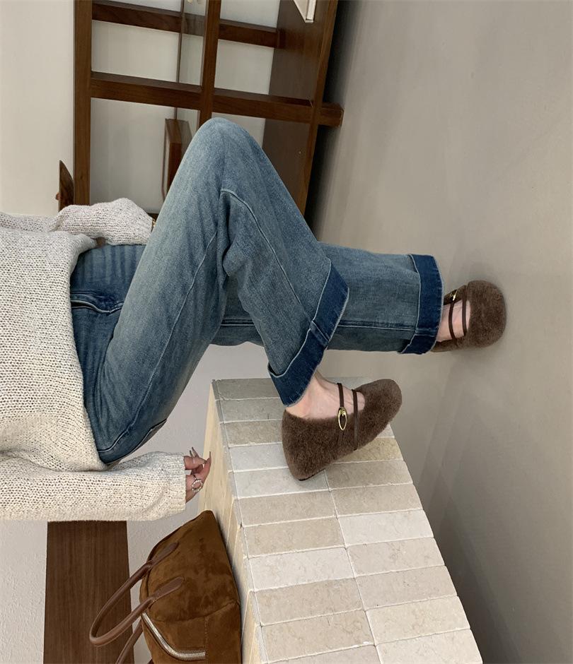 Francouzský večerní vítr křížová přezka pásek Mary Jane bavlněné boty dámské 2025 podzim a zima nové nošení pohodlné a všestranné Mao Mao boty