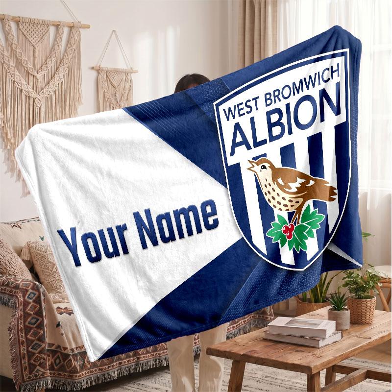 West Bromwich Albion Personalized Fleece Blanket With Football Logo, Custom Name Text Soft Warm Home Throw Blanket