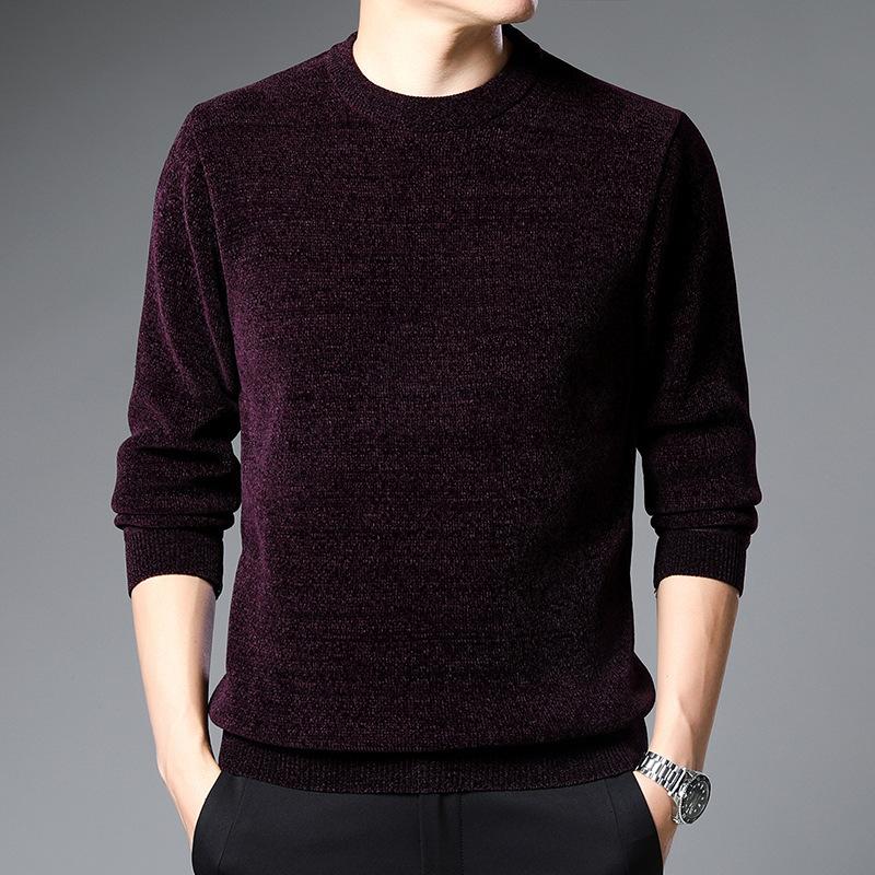 Men's Winter Padded Round Neck Sweater Solid Color Knitted Bottom Shirt