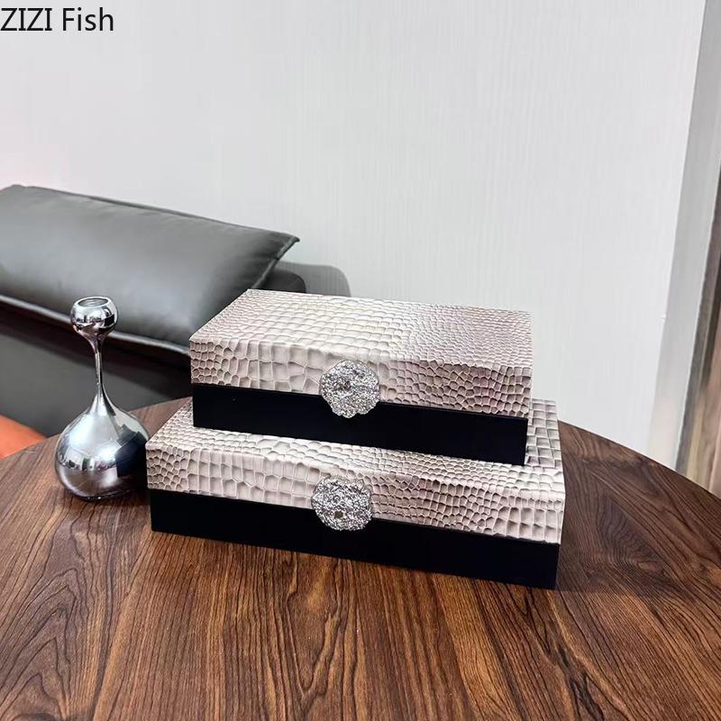 Imitation Crocodile Leather Decorative Jewelry Boxes Cosmetic Jar Dresser Table Desktop Display Exquisite Jewelry Storage Jar