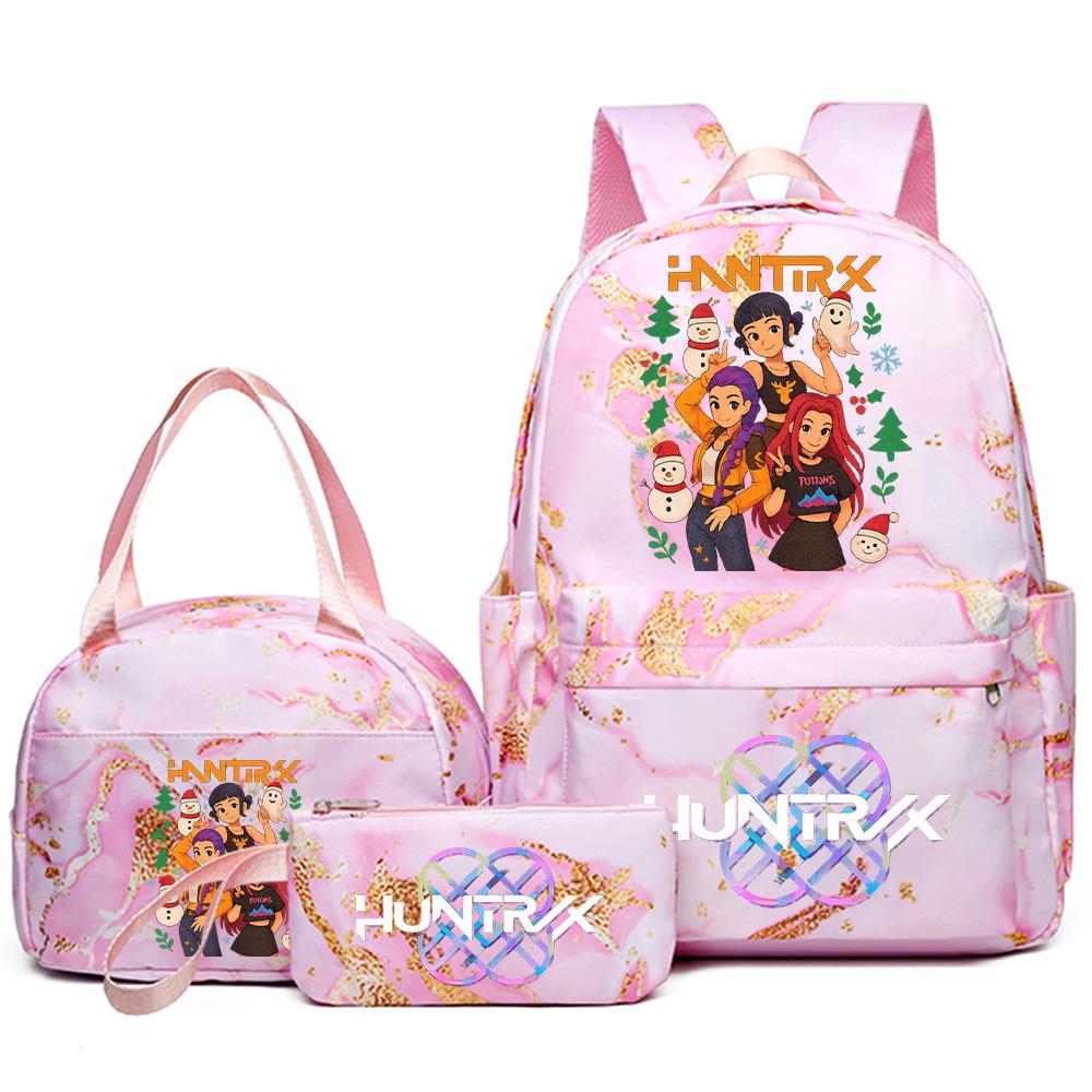 3Pcs/set Christmas Kpop Printed Backpack Handbag Pencil Case for Teenager Student Girl Boy Bookbag Schoolbag Women Large Capacity Travel Bag Kid Gift