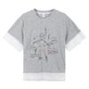 Girls' Classic Round Neck Print T-Shirt with Lace Trim