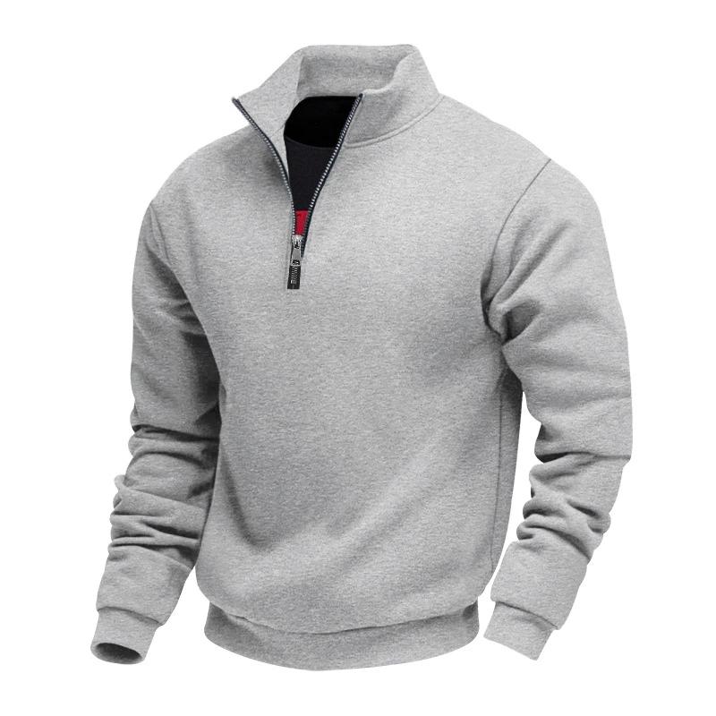 Plus Size Autumn and Winter Fleece-Lined Half-Zip Pullover Plain Colour Casual Hoodie for Men