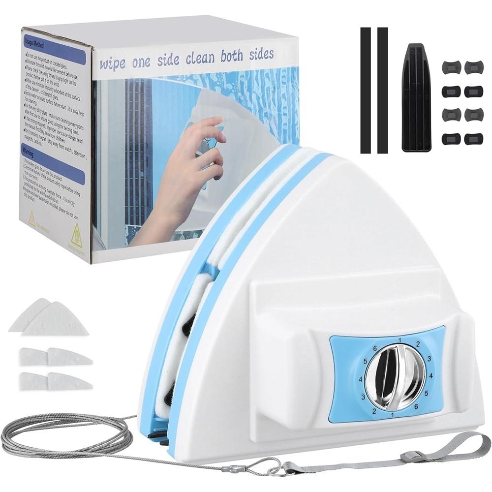 Pulitore per finestre magnetico a doppia faccia, dispositivo di pulizia per vetri a doppio strato super resistente, con manico facile da impugnare, pulitore smagnetizzante regolabile