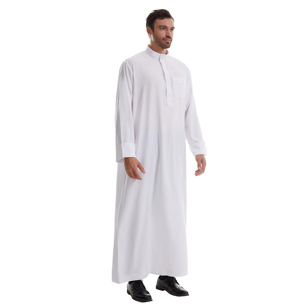 Abito lungo da uomo con colletto alla coreana, manica lunga, vestaglia, stile etnico, costume nazionale tradizionale cinese, outerwear ampio e casual