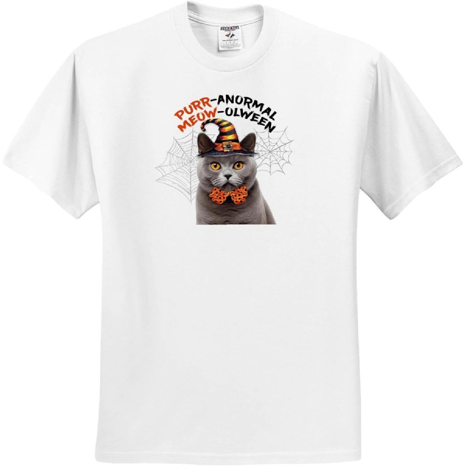 3dRose, Halloween Humor with a Gray British Shorthair Cat in a Wizard Hat, T-Shirt S