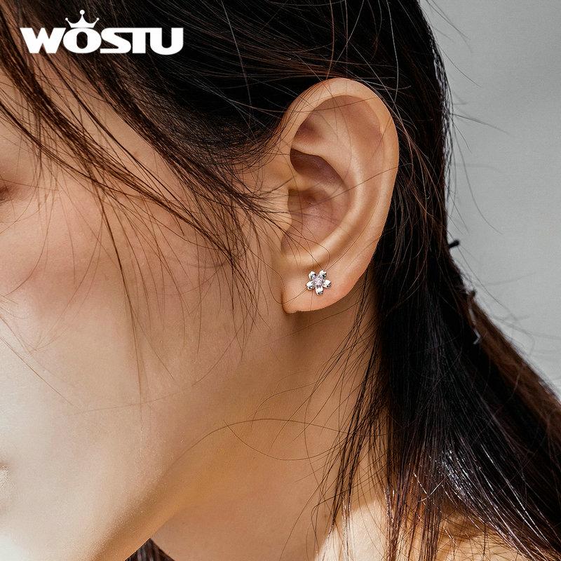 WOSTU New Arrival 100% 925 Sterling Silver Flower Earrings Clean And Pure Petals Simple Design Earrings For Women Jewelry CQE784