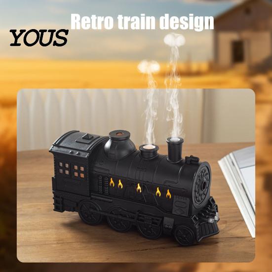 Macchina per Aromaterapia a Nebbia Fredda Silenziosa 300ml Diffusore d'Aroma Treno Vintage, Umidificatore Locomotiva a Vapore con Telecomando & Umidificatore d'Aria LED per