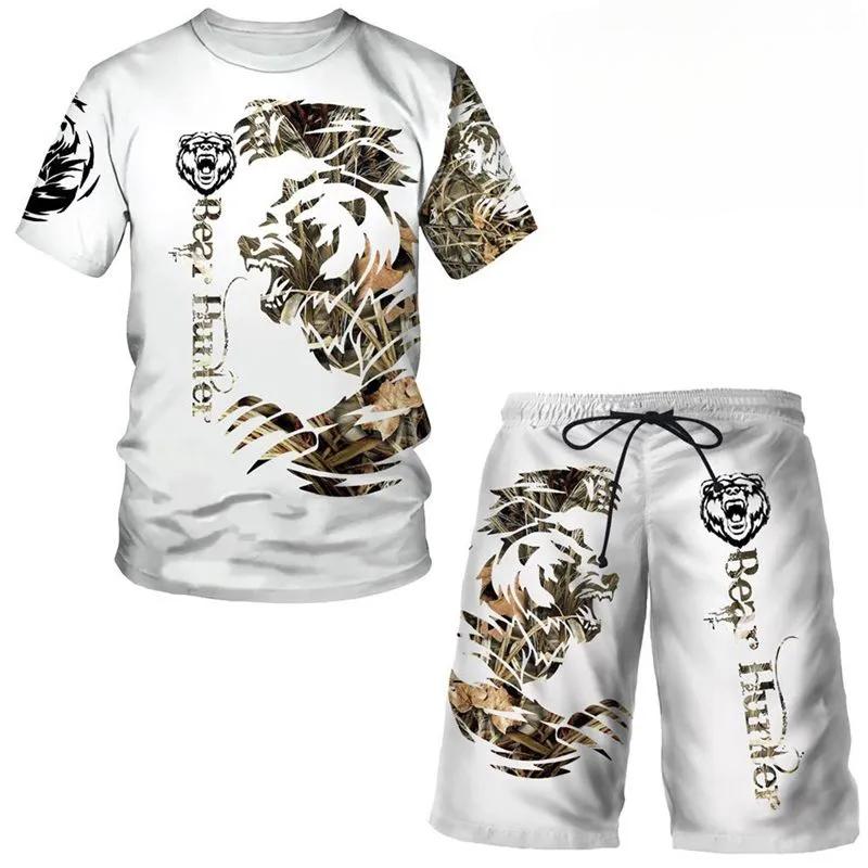 

Летний комплект с круглым вырезом и 3D-принтом животных, модная и повседневная футболка с коротким рукавом и шорты, мужская спортивная одежда S