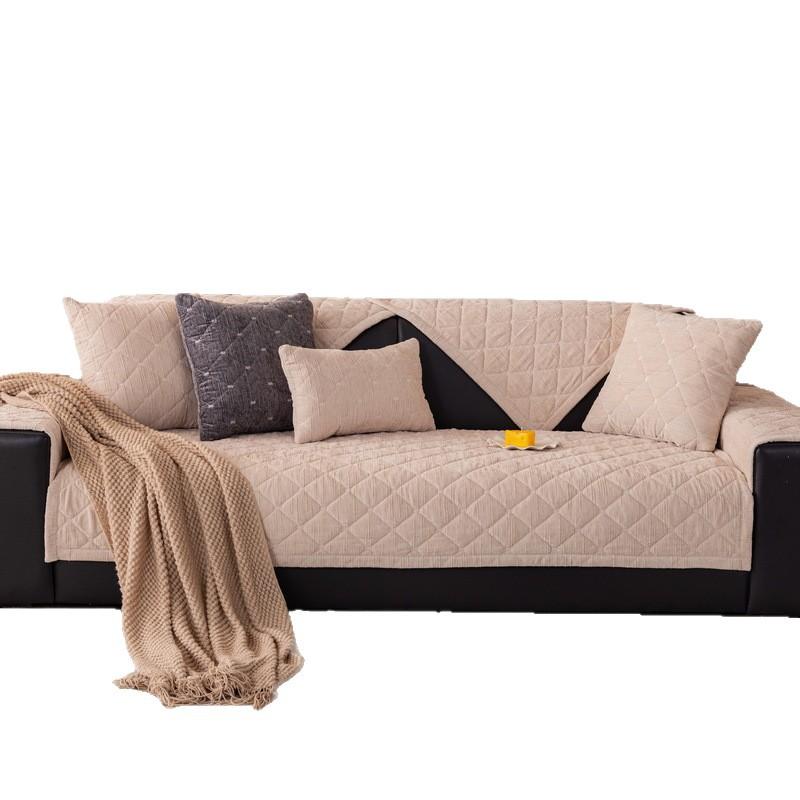 Velvet Sofa Cover Universal Plaid Plush Non-Slip Thickened Living Room Sofa Cover Warm Flannel Sofa Cushion Armrest Back Towel