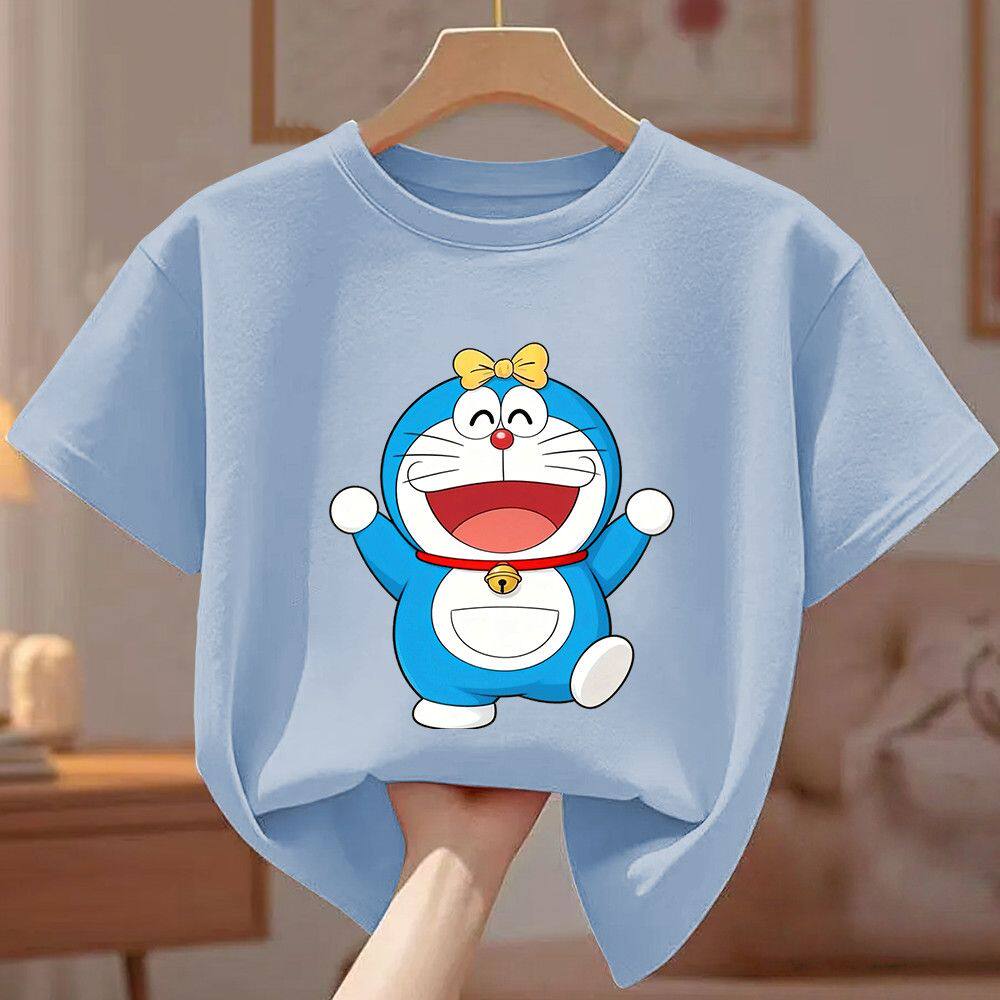Doraemon Summer Boys and Girls Children's Short Sleeve Crew Neck Loose T-Shirt