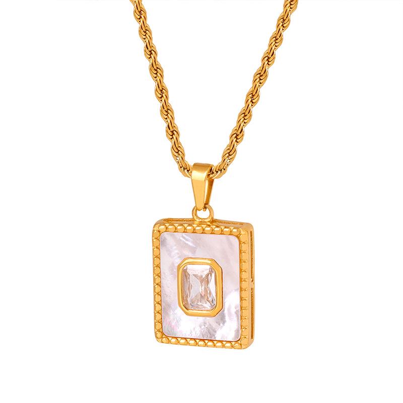 Elegant White Mother-of-Pearl Pendant Necklace - European and American Design, Versatile Titanium Steel Clavicle Chain for Women.