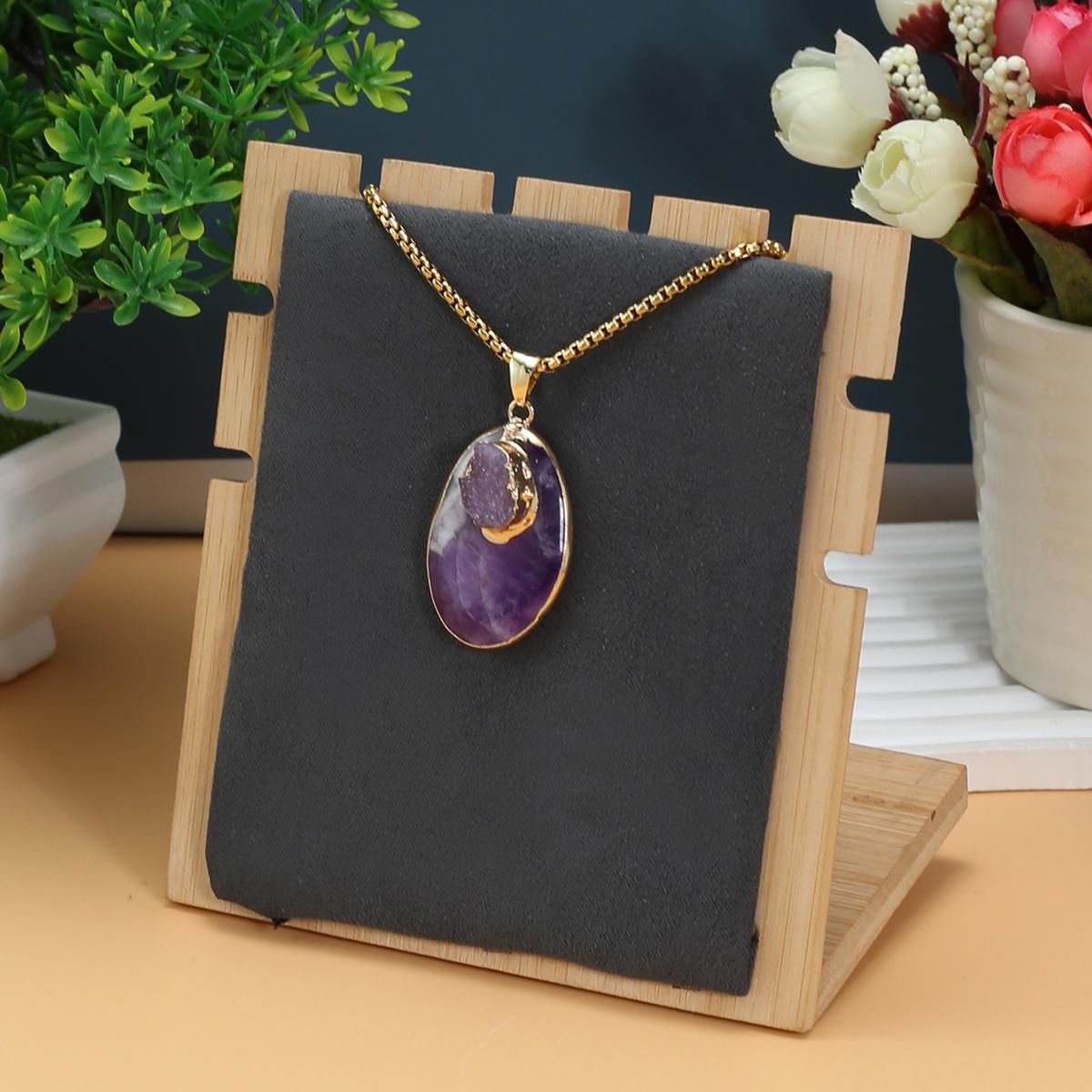 

Женское ожерелье из натурального камня, розовый кварц/аметист/флюорит, кулон, ожерелье для подарка на день рождения, цепочки 60 см 35x25mm