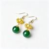 Xirui Natural Green Agate Round Bead Earrings for Women - Chinese Retro Fashion, Versatile Temperament, Ear Hook Style