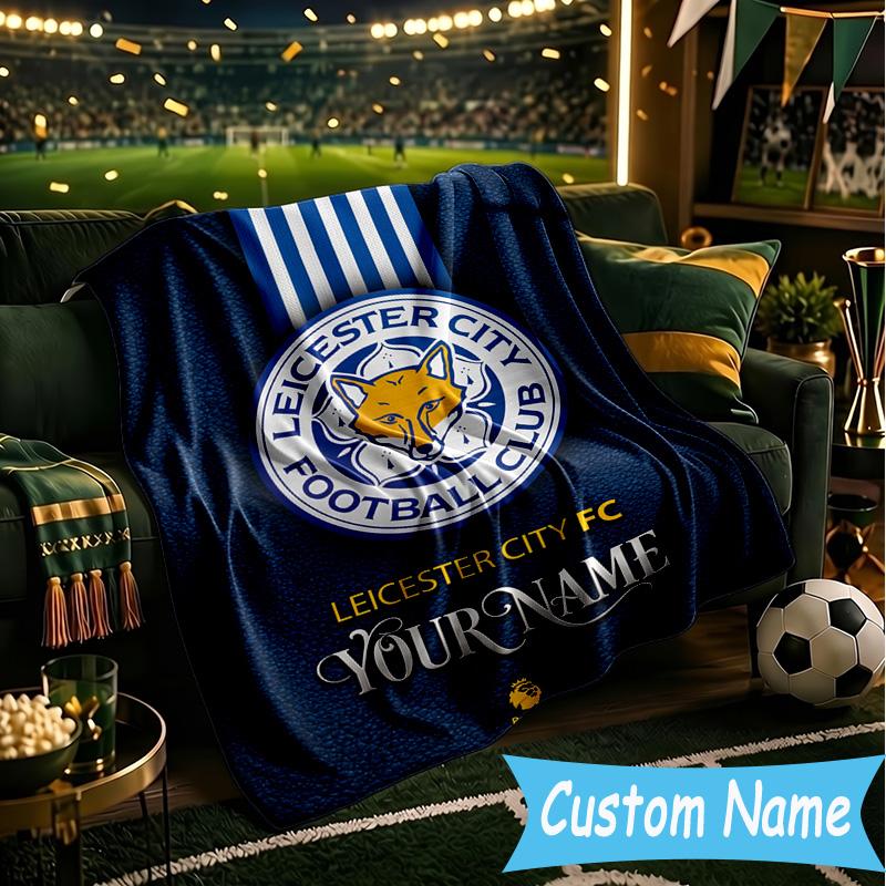 Custom Name Leicester Football Club Flannel Blanket, Use for Birthday/Holiday Gift, Soft Blanket for Sofa/Bed/Camping/Office, Home Decor
