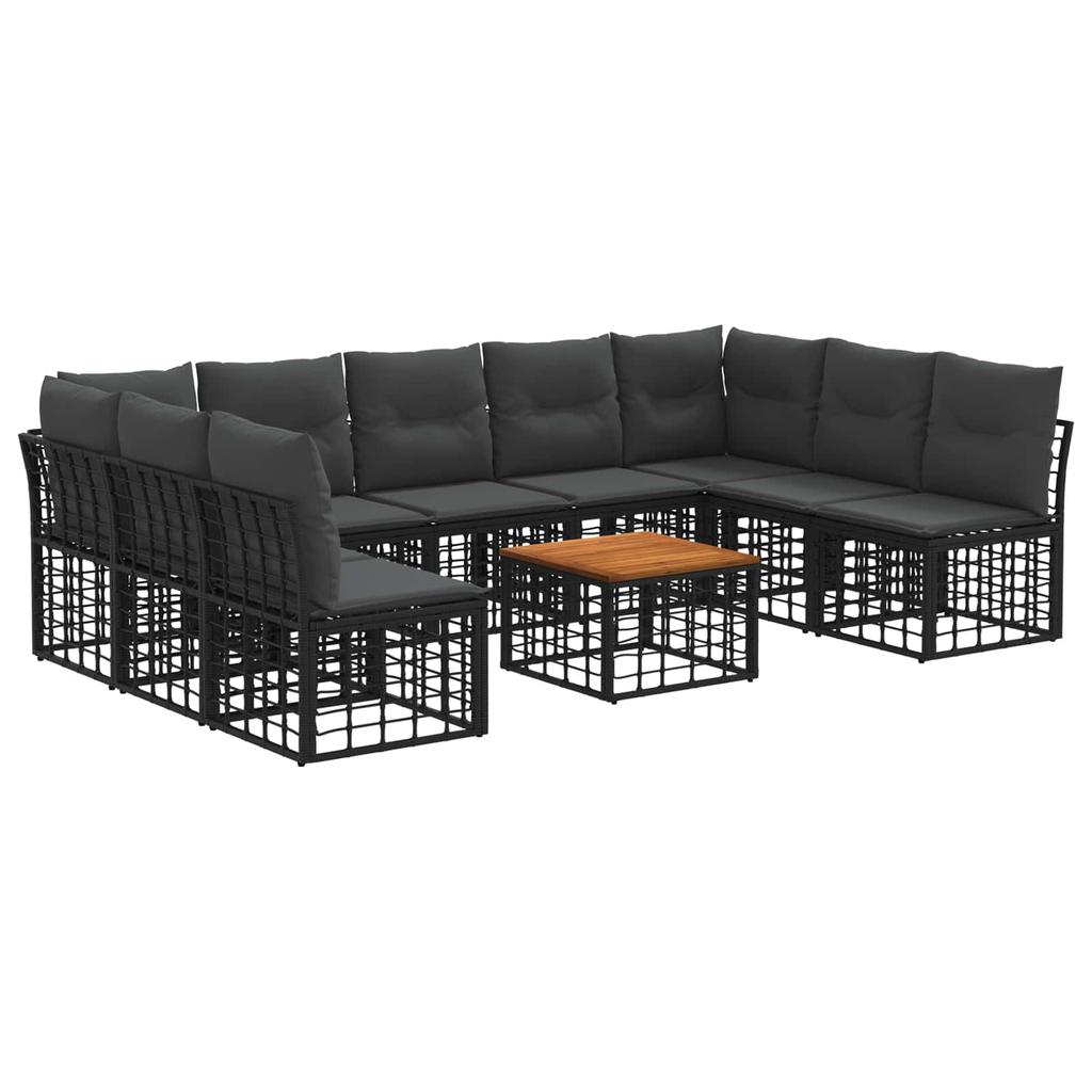 Outdoor Sectional Sofa Set 10 pcs Black and Dark Grey Polyester