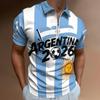 Men’s Casual Loose Fit Polo Shirt with Letter Print and Soccer Graphic Short Sleeve Top Zipper Collar Comfortable Design