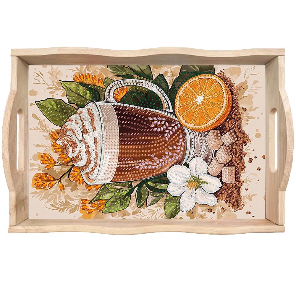 DIY Diamond Painted Wooden Dining Plate Decorative Diamond Painting Dinner Plate Tray with Handles Home Decoration Gift