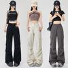 Women's Retro Multi-pocket Cargo Flare Pants - Cool, Loose Streetwear Pleated Style