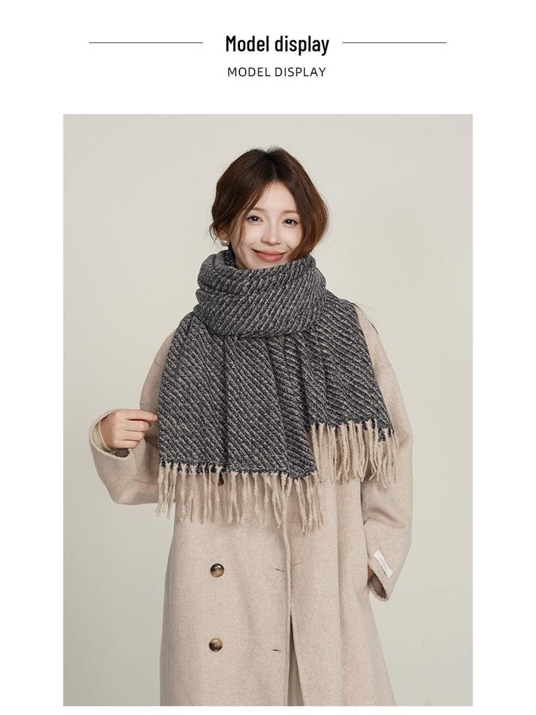 Elegant High-End Twill Scarf: Faux Cashmere Tassel Shawl for Women - Autumn/Winter Fashion Trend