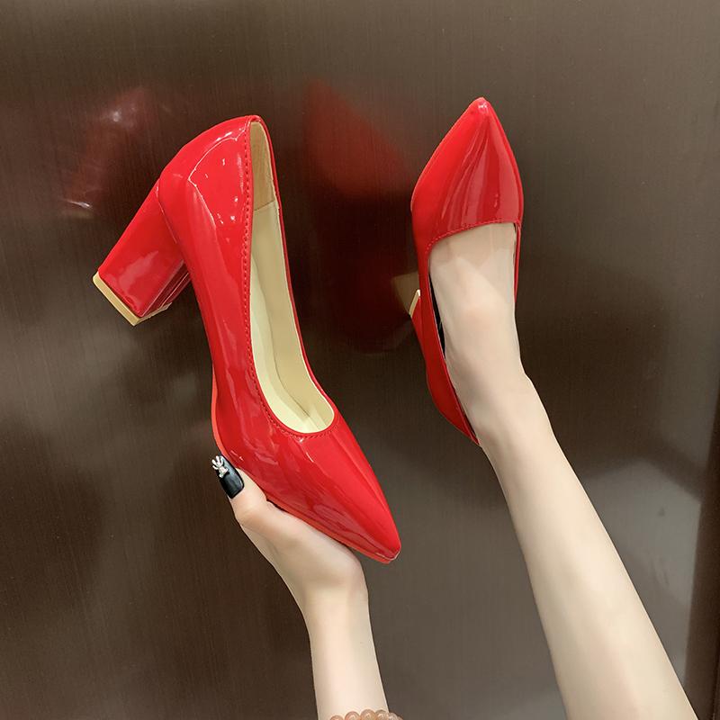 Fashion New Popular High-heeled Shoes Women Pointed Shallow Mouth Shoes Women's Thick-heeled Fashion Shoes Plus Size 43  Zapatos Mujer