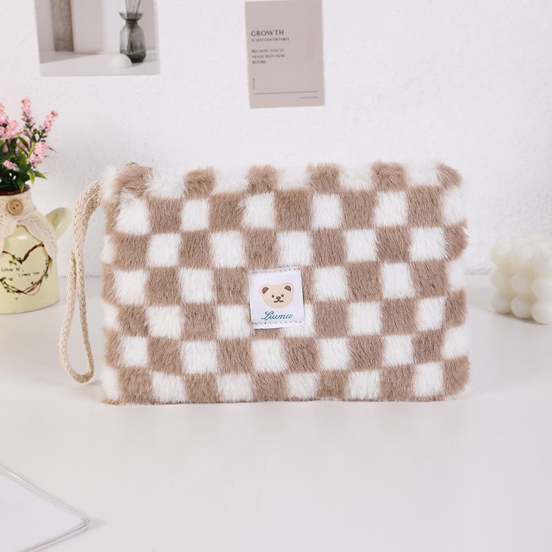 Mignon Peluche Haute Capacité Ours Icône Voyage Cosmétique Rangement Rouge à Lèvres Sacs Trousses de Maquillage pour Femmes Sacs à Main Portefeuille Trousse à Crayons Pochettes