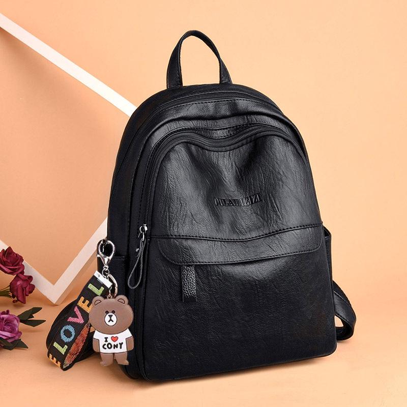 Women's Korean Style Versatile 2025 Large Capacity Soft Leather Backpack