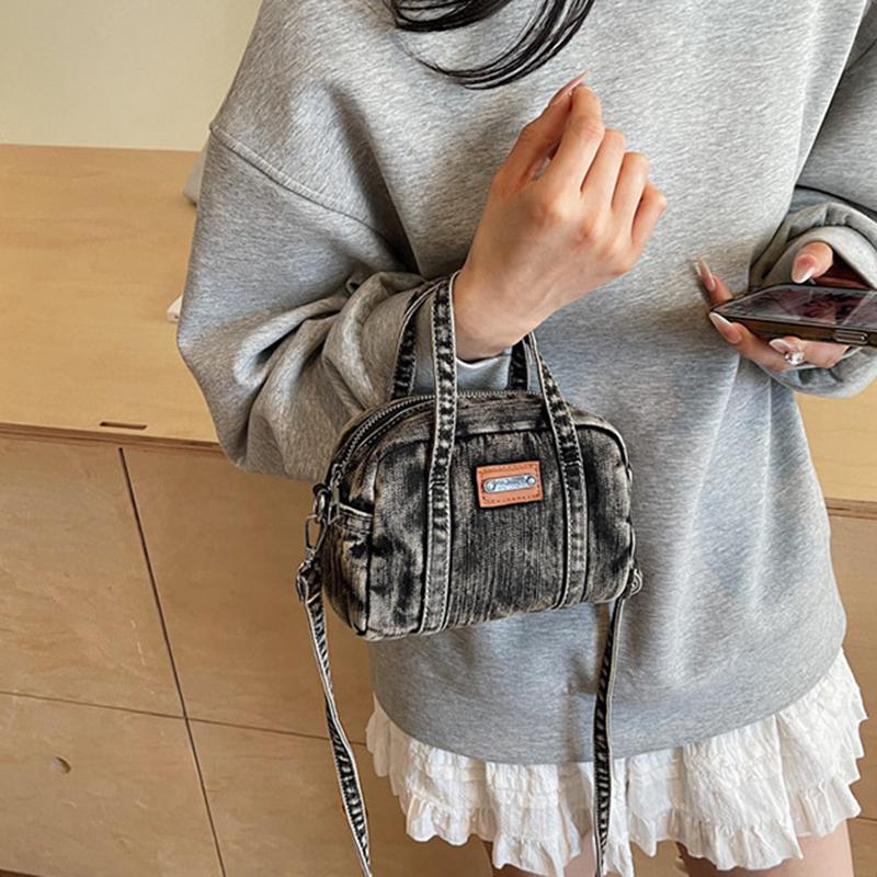 Vintage Denim Women's Small Purse and Handbags Large Capacity Bowling Crossbody Bags Versatile Shoulder Bags CLE