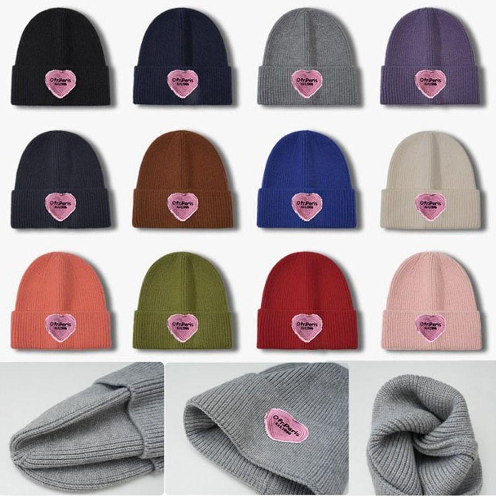 

Heart printing Casual Stacking Hats Outdoor Cycling Windproof Knitted Hats Women Warm Hats