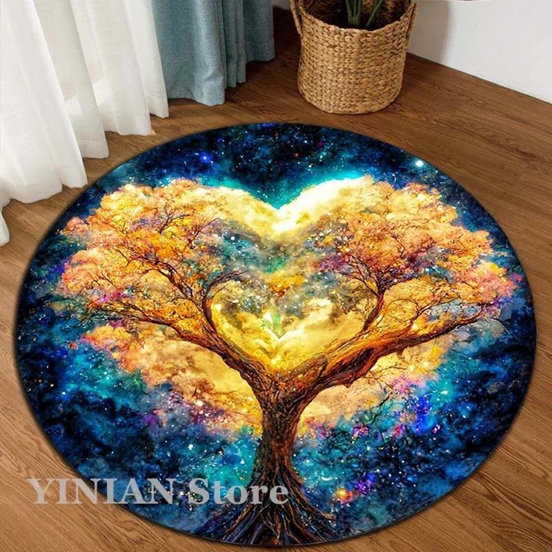 3D Viking Yggdrasil Tree of Life Area Rug Round Carpet Rugs for Living Room Bedroom Sofa Decoration Kids Play Non-slip Floor Mat