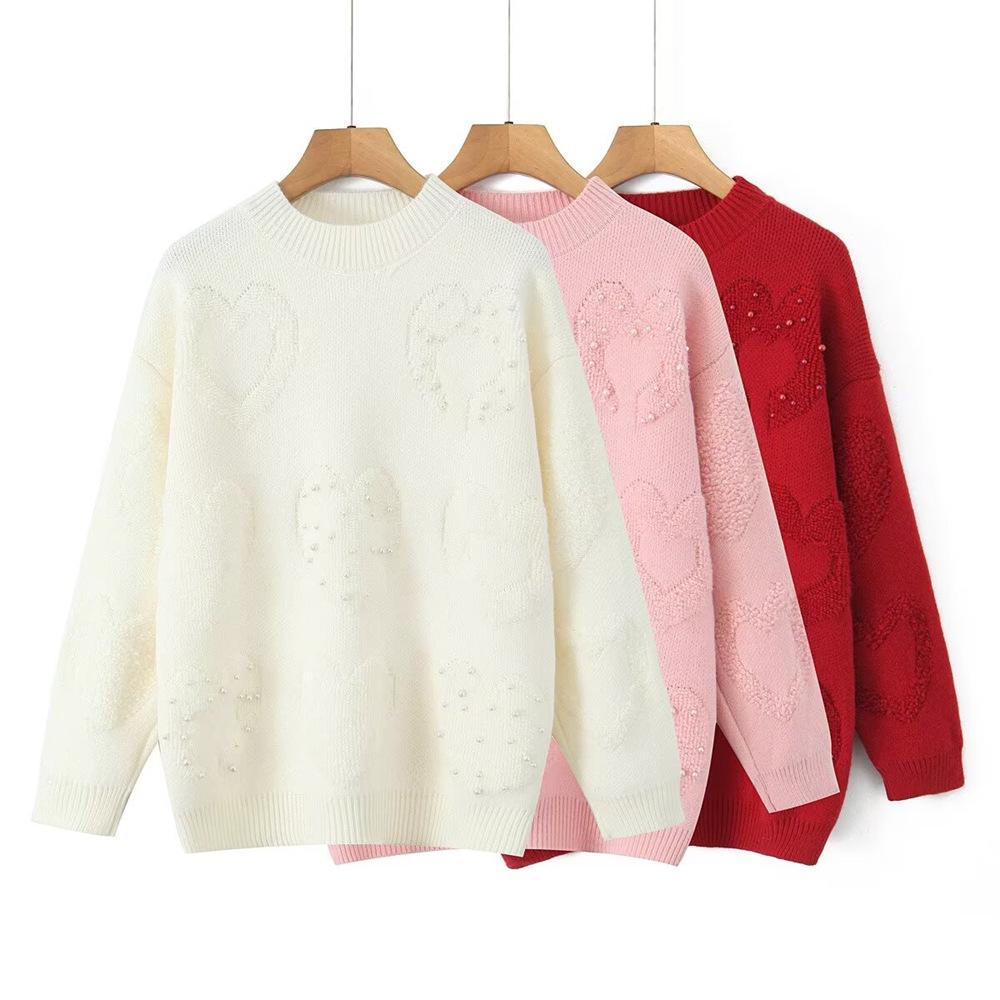 

PB&ZA Women s Beaded Heart Jacquard Pullover - 2024 Autumn/Winter Collection Small