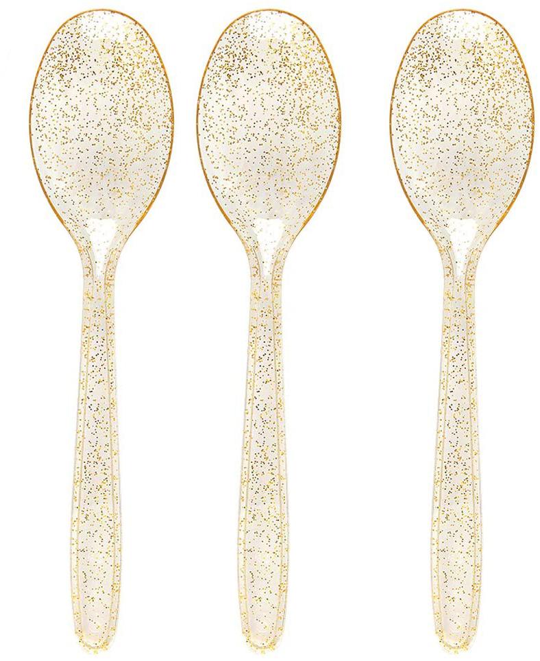 75pcs Gold Plastic Silverware- Disposable Gold Glitter Plastic Cutlery- Plastic Flatware Includes 25 Forks, 25 Spoons, 25 Knives