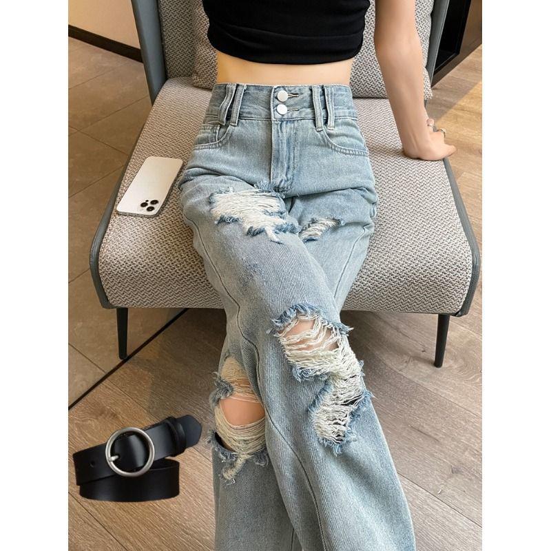 Women's High-Waisted Wide-Leg Ripped Jeans - Spring/Summer 2026