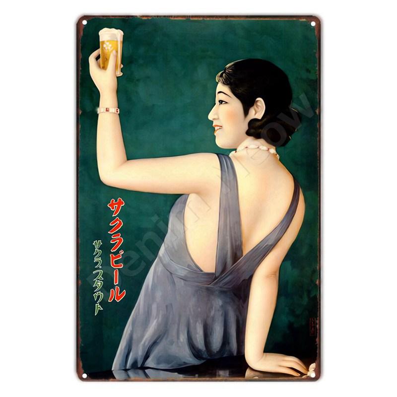 Vintage Japanese Beer Tin Sign Metal Wall Art for Kitchen Bar Club Home Decor Billboard