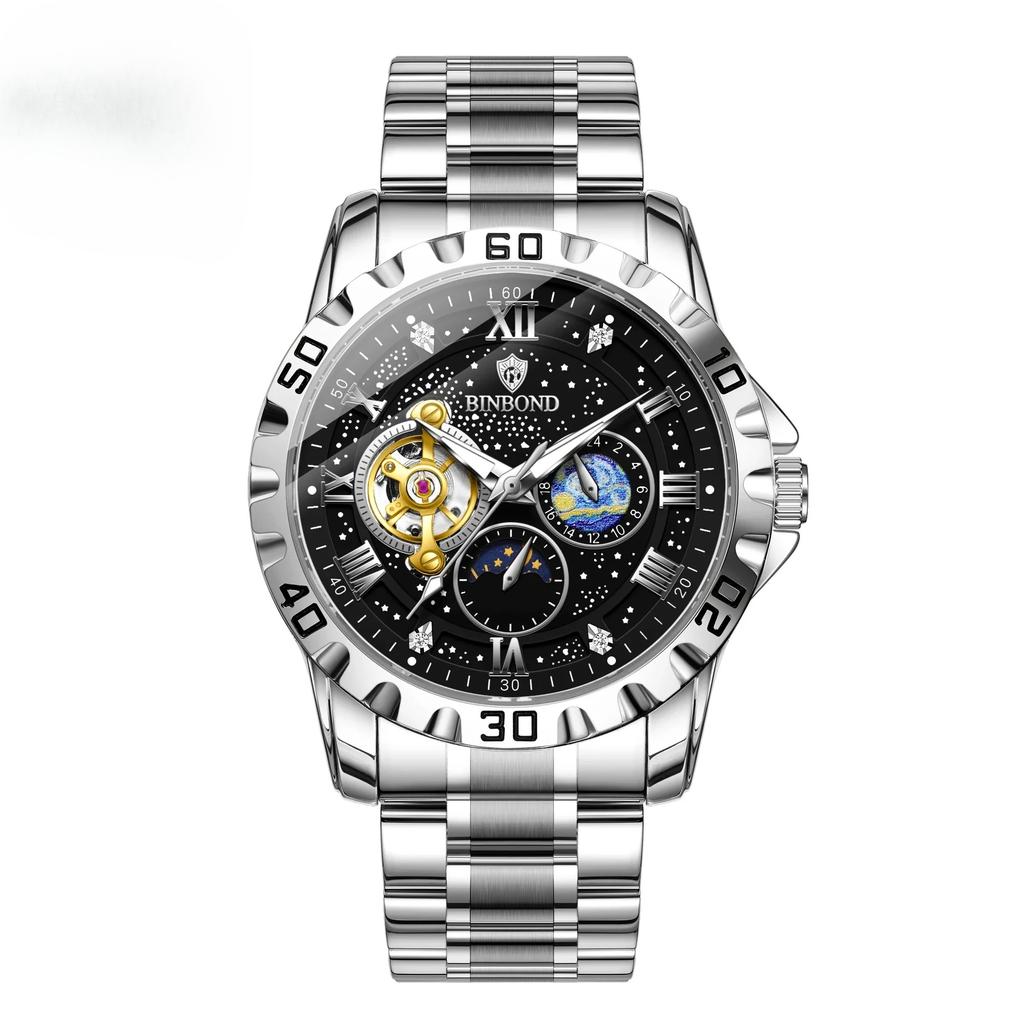 Top Luxury Men Mechanical Watch Automatic Moon Phase Man Wristwatch Hollow Tourbillon Stainless Steel Men's Watches Male