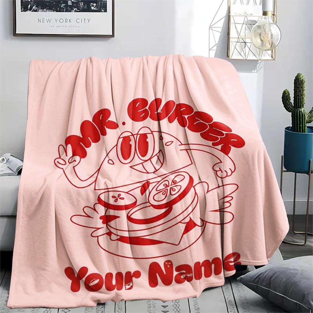 1PC Burger Run Menu Custom Name Patterned Flannel Blanket Suitable For All Seasons For Home Decor Warmth And Comfort Gifts Holiday Present