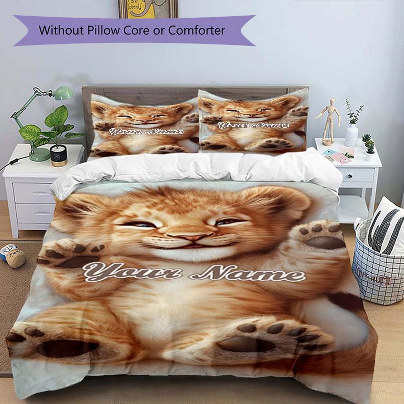 3PC Custom Name Lion Cub Dreamscape Bedding Set Duvet Cover Closure Includes 1 Duvet Cover & 2 Pillowcases for Bedroom