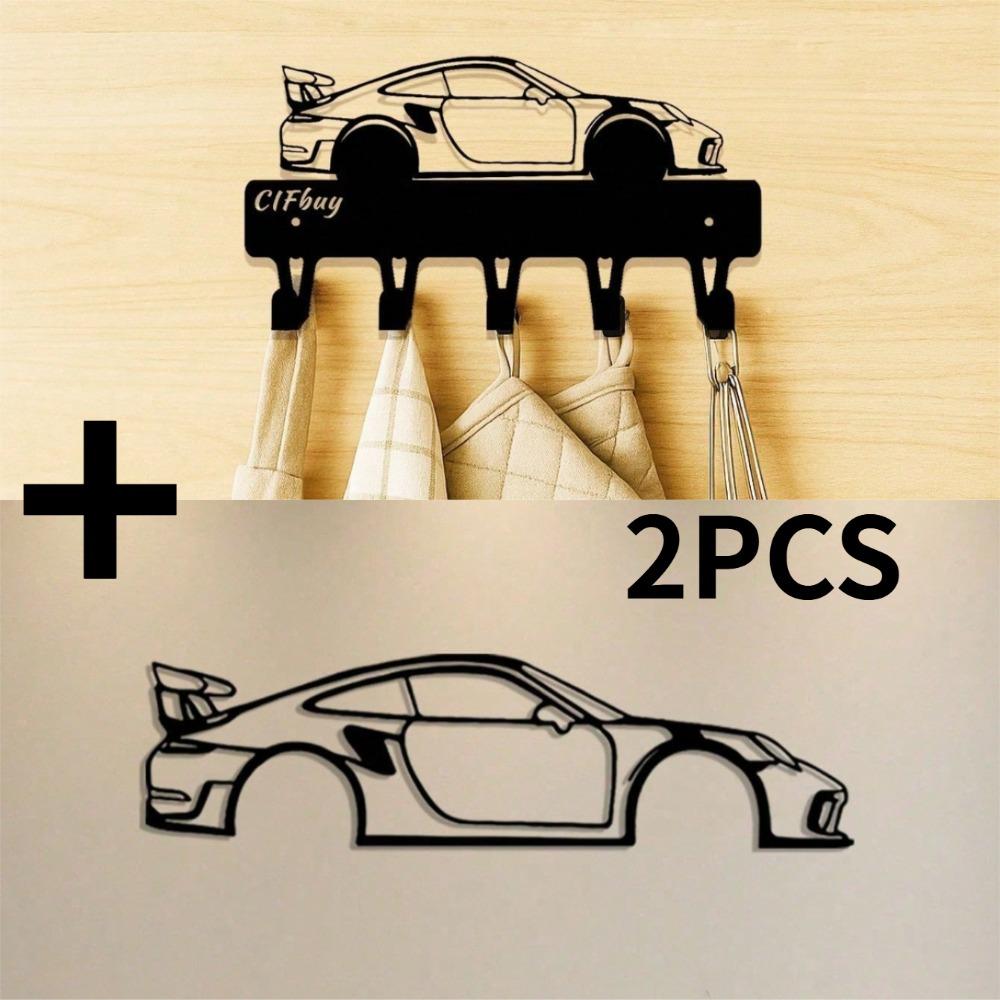 

2PCS Sports Car Wall Decor Metal Hook and Silhouette Art for Garage Entryway Man Cave різнокольоровий