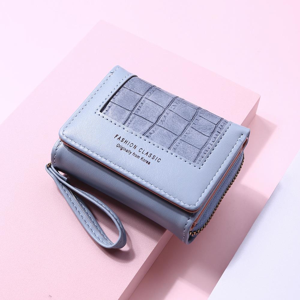 Fashion Square Plaid Women's Short Wallet Large Capacity Multi-card Zipper Bags for Women Trendy Texture 3 Fold Coin Purse