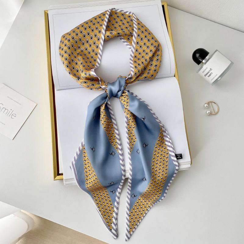 Silk scarf high-end neck new cashew flower silk scarf women's hair tie bag thin and narrow strip decorative scarf headband