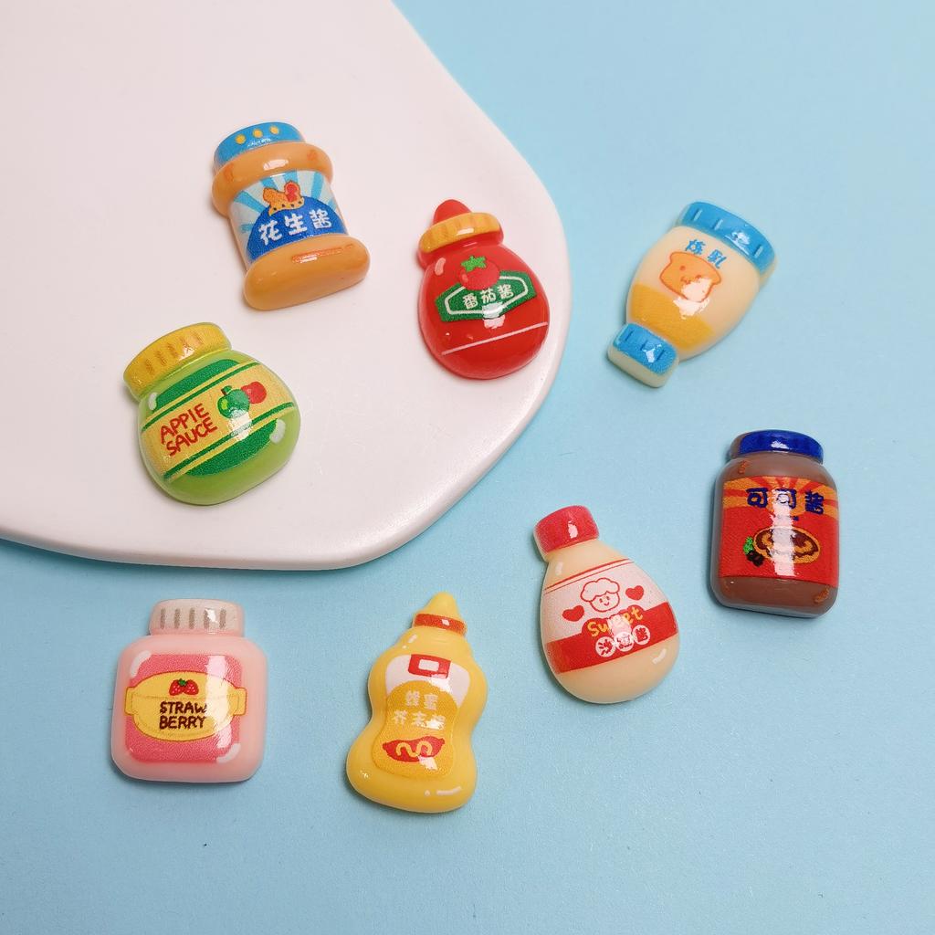 100PCS Mini Shiny Sauce Bottle Series Resin Flatback Cabochons for Hairpin Phone Decor DIY Embellishments Hair Bows Center