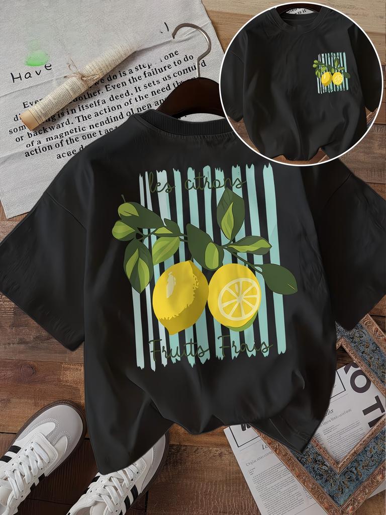 Les Citrons Lemon Graphic T Shirt Unisex Fruits Frais Print Tee Summer Casual Retro Aesthetic Harajuku Style Fashionable Girl Top