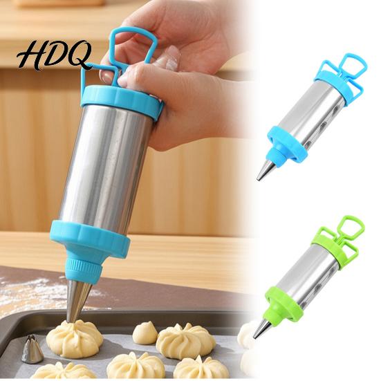 Handheld Baking Press for Cookies Stainless Steel Cookie Decorating Piping Kit Ergonomic Push Dispenser And Durable Nozzles Design Icing Dough Cream