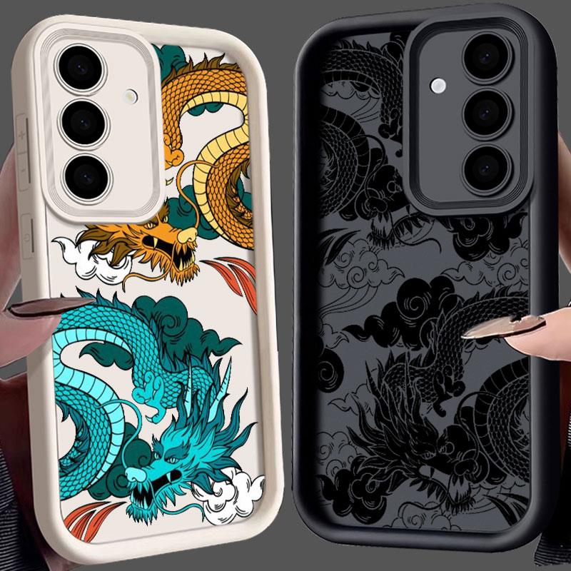 Dragon Clouds Line Art Pattern Tiger S25Ultra Phone Case For Samsung Galaxy S25 S24 S23 Ultra 5G S22 S20 Plus S21 FE Cover Funda