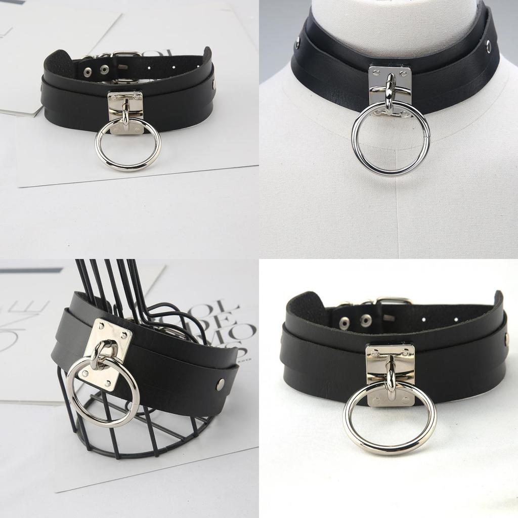 Fashion Solid Color Large Metal Ring Decoration Women Pu Leather Collar Necklace For Adult Women
