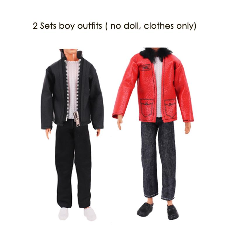 2 Sets/Pack Handmade Fashion Leather Clothes for Boy Doll 11.5in/30cm Casual Cool Style 3pcs/Set Jacket Coat Vest and Pants Toys