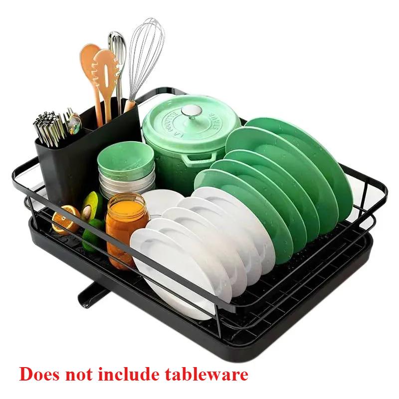 

Rust-Resistant Countertop Dish Drying Rack with Utensil Holder - Spacious Kitchen Plate Rack for Efficient Drying чорний