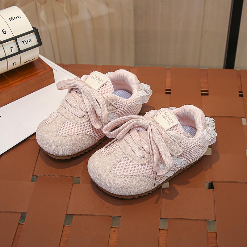 

Kids Princess Shoes Mesh Breathable Children Tennis Shoes Soft Bottom New Girls Casual Shoes Sweet Lace Bows Non-slip 27 рожевий